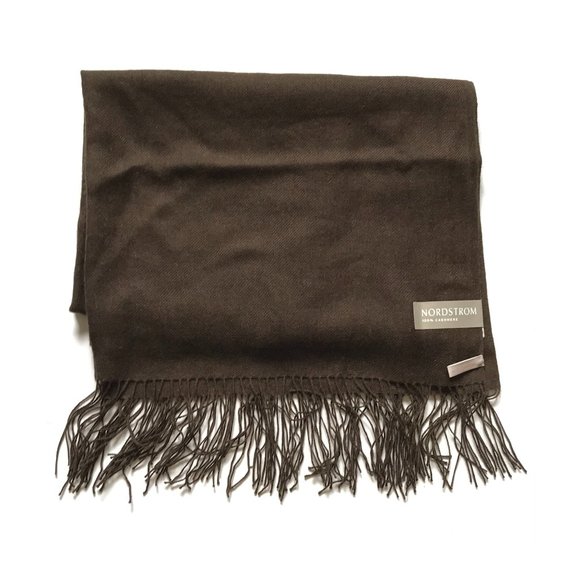 NWT Nordstrom Scarf Shawl Stole Womens Brown Rectangle 100% Cashmere Fringe NEW - Picture 1 of 11